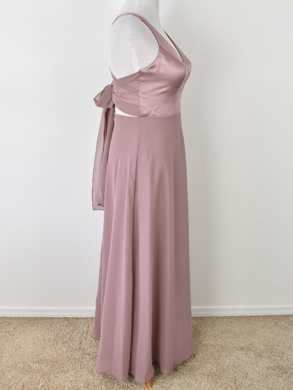Sorella Vita 9318 Dusty Rose Satin and Chiffon Strappy V-Neck Formal Dress - 12 - Picture 7 of 9